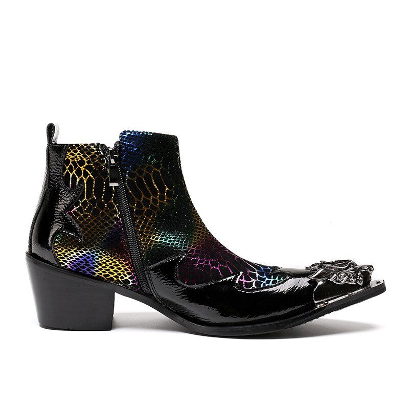 Herrestøvler Snakeskin Luxury Metal Toe Party Loafers - Flerfarget