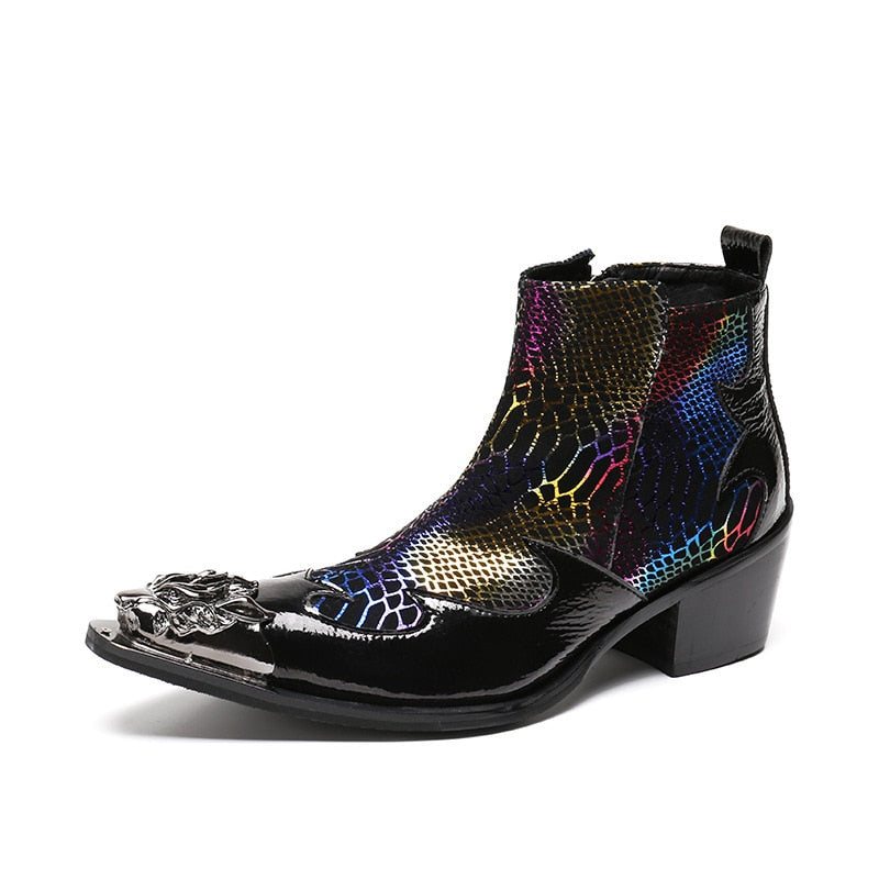 Herrestøvler Snakeskin Luxury Metal Toe Party Loafers - Flerfarget