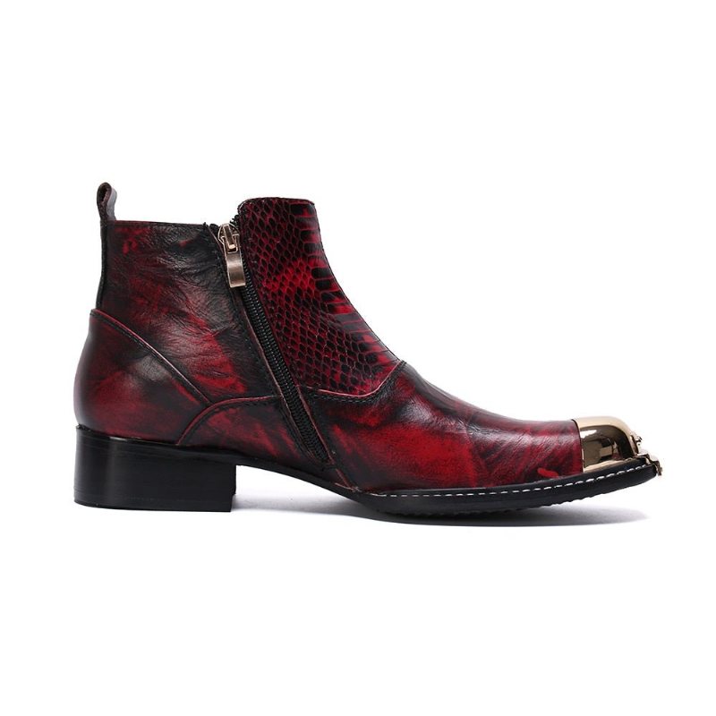 Herrestøvler Snakeskin Metal Toe Dress Loafers - Rød