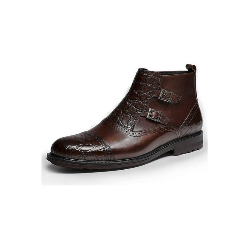 Herrestøvletter Luxury Croctex Casual Flat Ankelstøvler - Kaffe