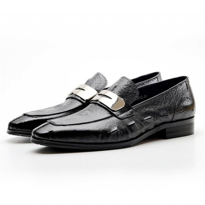 Loafers Herre Alligator Texture Slip-on Med Spiss Tå - Svart