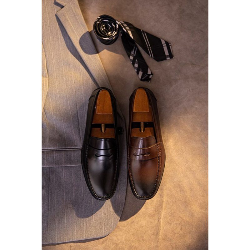 Loafers Herre Eksotiske Firkantede Skinn-slip-on - Kaffe