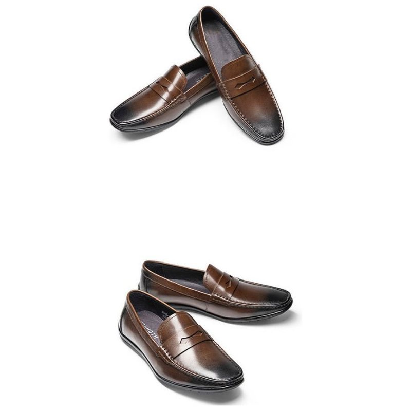 Loafers Herre Eksotiske Firkantede Skinn-slip-on - Kaffe