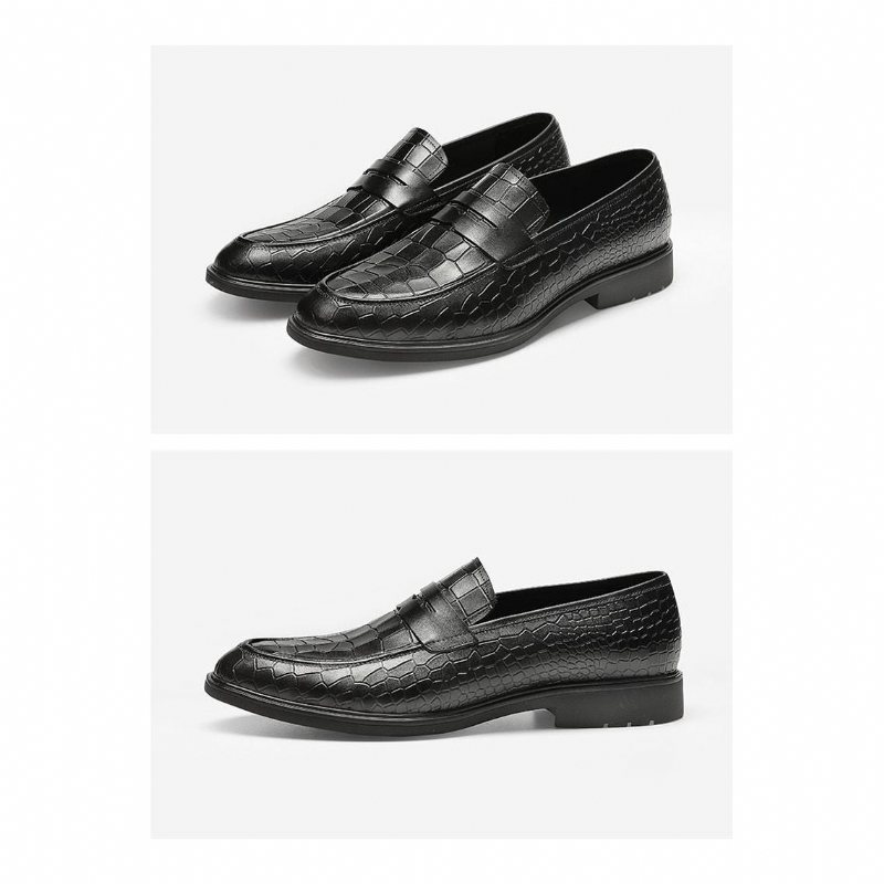 Loafers Herre Eksotiske Slip-on Brogue I Skinn - Sort