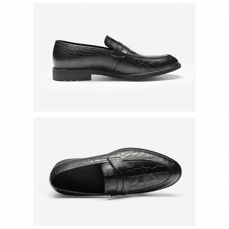 Loafers Herre Eksotiske Slip-on Brogue I Skinn - Sort