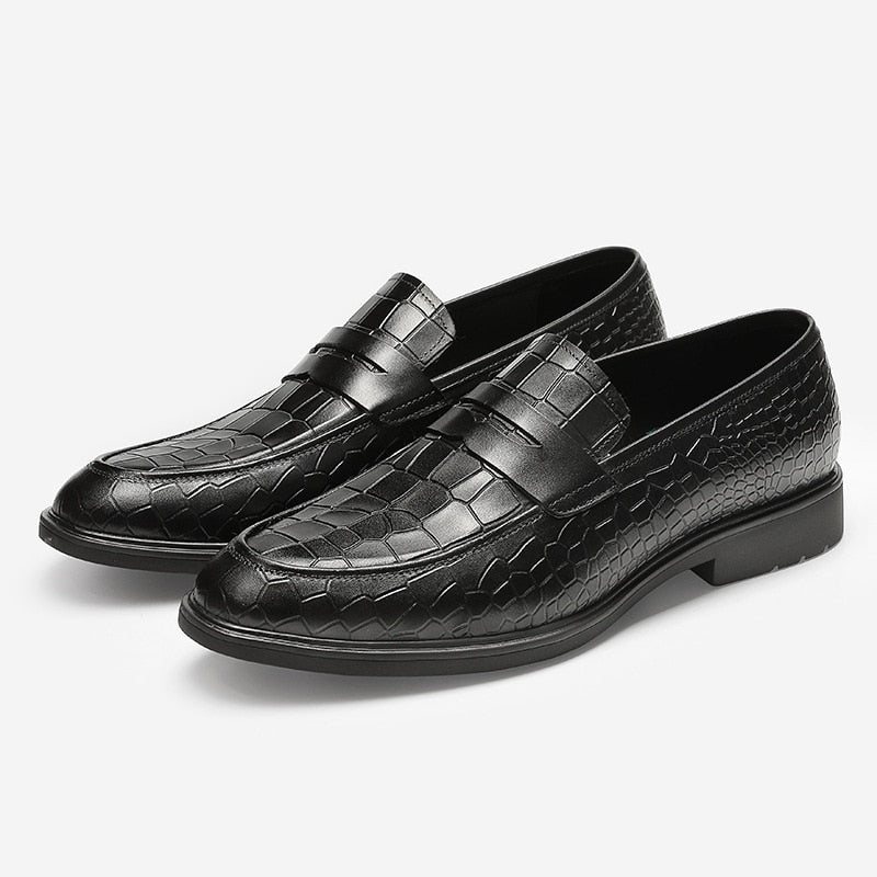 Loafers Herre Eksotiske Slip-on Brogue I Skinn - Sort