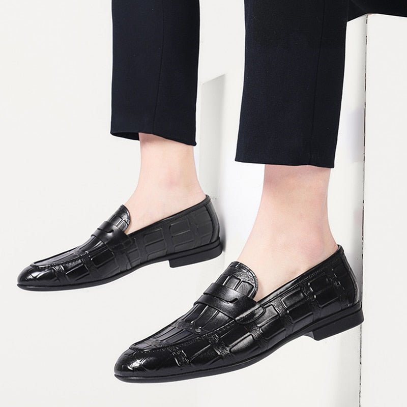 Loafers Herre Ekte Skinn Preget Slip-on Eleganse - Svart