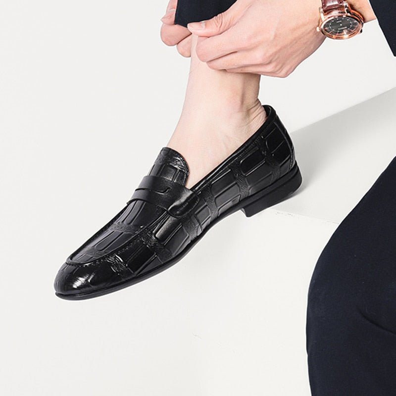 Loafers Herre Ekte Skinn Preget Slip-on Eleganse - Svart