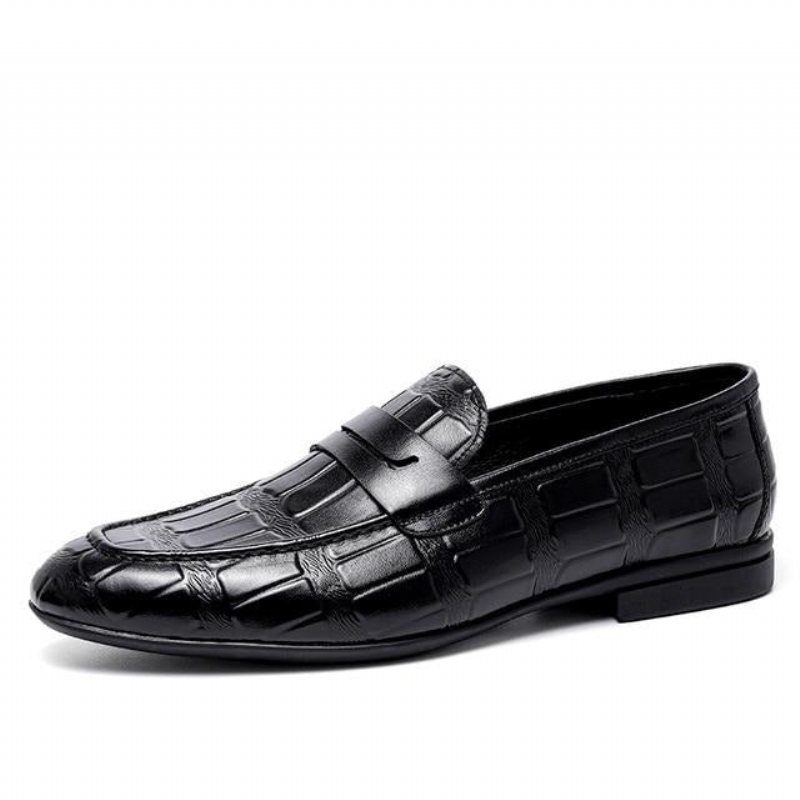 Loafers Herre Ekte Skinn Preget Slip-on Eleganse - Svart