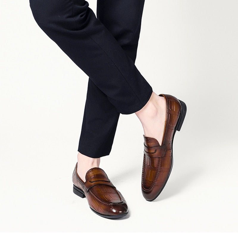 Loafers Herre Ekte Skinn Preget Slip-on Eleganse - Kaffe