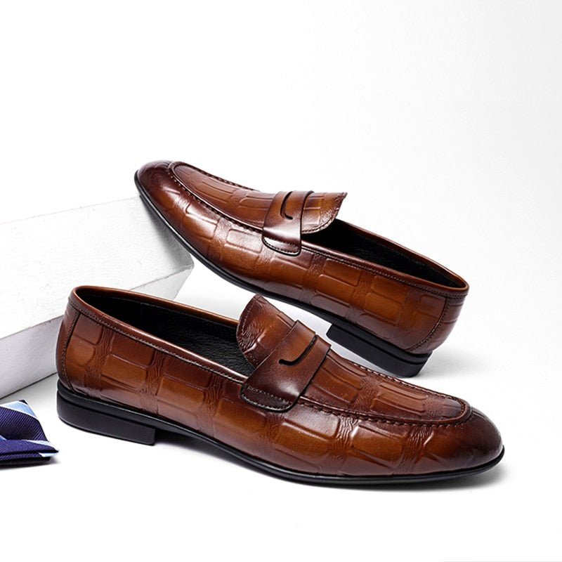 Loafers Herre Ekte Skinn Preget Slip-on Eleganse - Kaffe