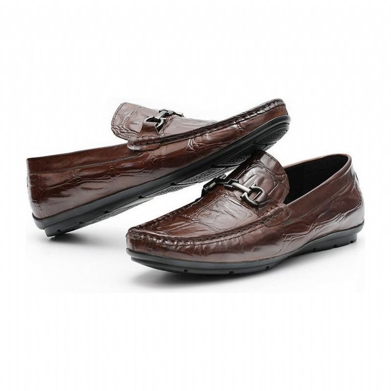 Loafers Herre Elegante Croctex Leather Slip-on Derby - Kaffe