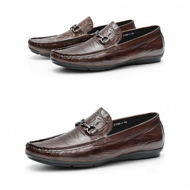 Loafers Herre Elegante Croctex Leather Slip-on Derby - Kaffe