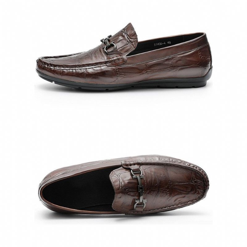 Loafers Herre Elegante Croctex Leather Slip-on Derby - Kaffe