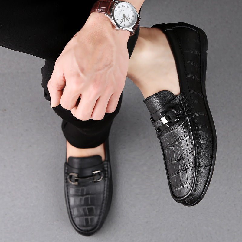 Loafers Herre Exotic Chic Crocodile Leather Pustende Driving - Svart