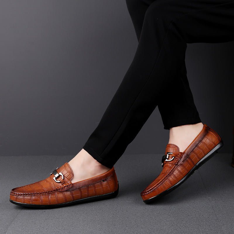 Loafers Herre Exotic Chic Crocodile Leather Pustende Driving - Kaffe