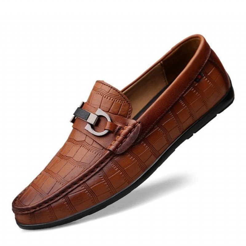 Loafers Herre Exotic Chic Crocodile Leather Pustende Driving - Kaffe