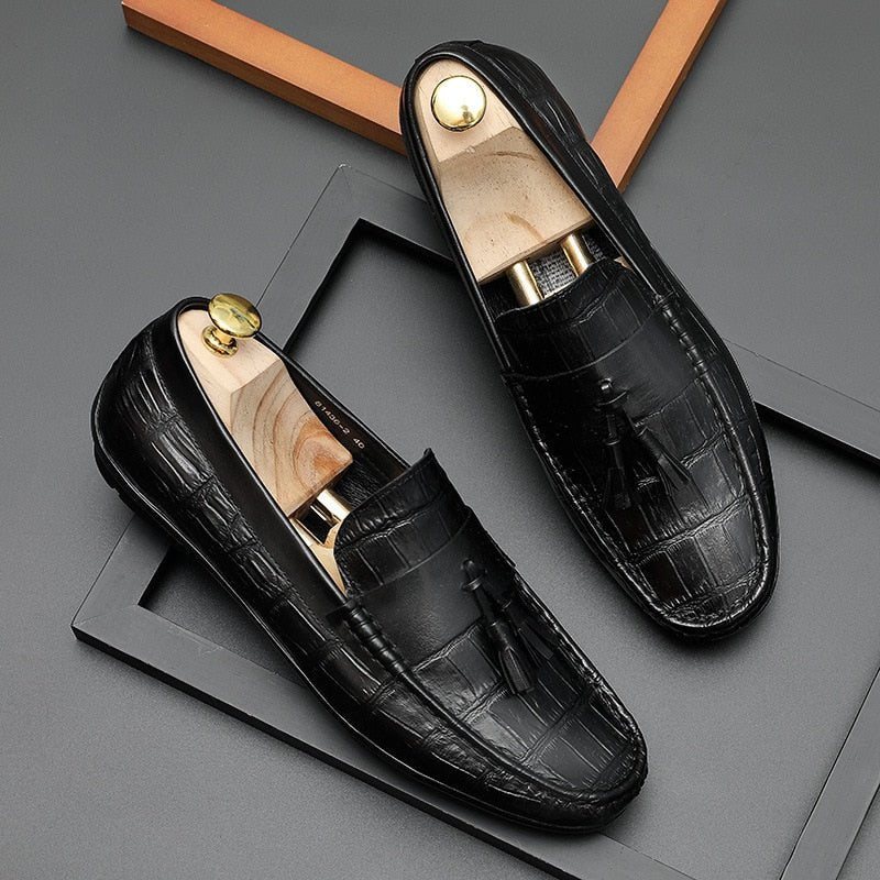 Loafers Herre Leather Derby Stilig Alligator Texture - Svart