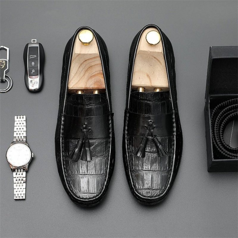 Loafers Herre Leather Derby Stilig Alligator Texture - Svart