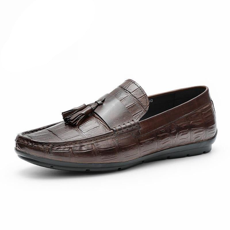 Loafers Herre Leather Derby Stilig Alligator Texture - Kaffe