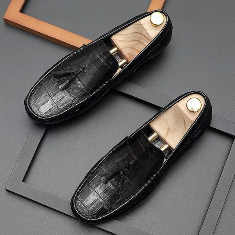 Loafers Herre Leather Derby Stilig Alligator Texture - Svart