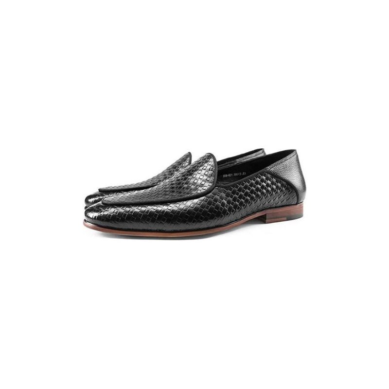 Loafers Herre Luxury Cow Leather Exotic Texture Slip-on - Svart