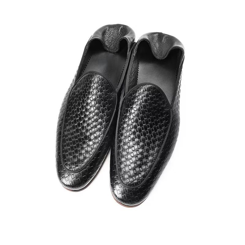 Loafers Herre Luxury Cow Leather Exotic Texture Slip-on - Svart