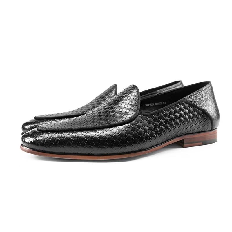 Loafers Herre Luxury Cow Leather Exotic Texture Slip-on - Svart