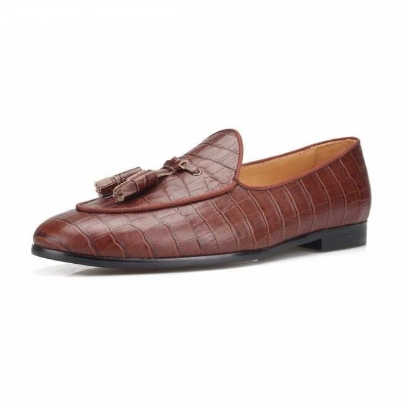 Loafers Herre Luxury Croctex Slip-on Med Solid Mønster - Kaffe