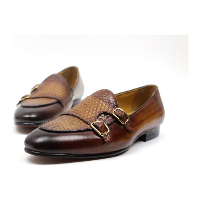 Loafers Herre Suave Leather Monk Strap Wedding - Kaffe