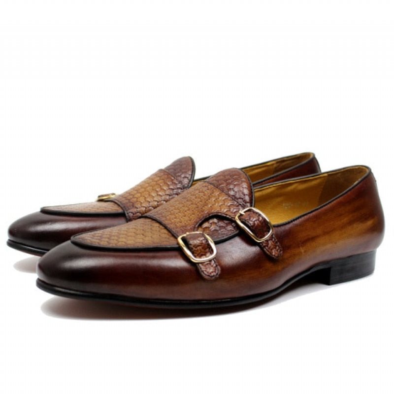 Loafers Herre Suave Leather Monk Strap Wedding - Kaffe