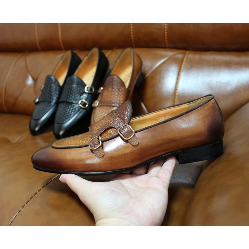 Loafers Herre Suave Leather Monk Strap Wedding - Kaffe