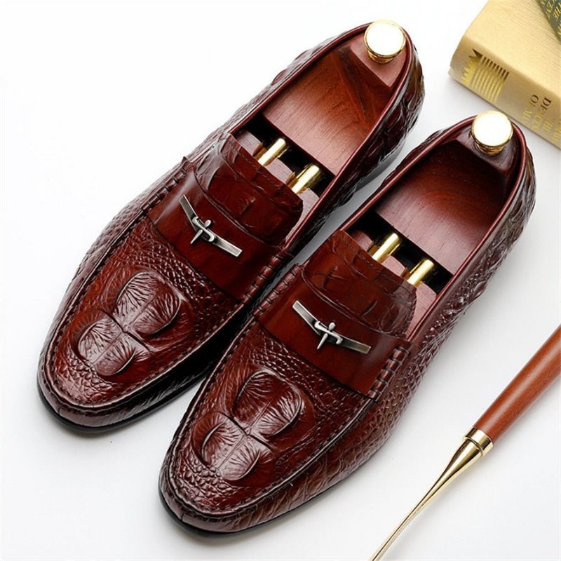 Loafers Herre Vanntette Preget Skinn-slip-on - Rød