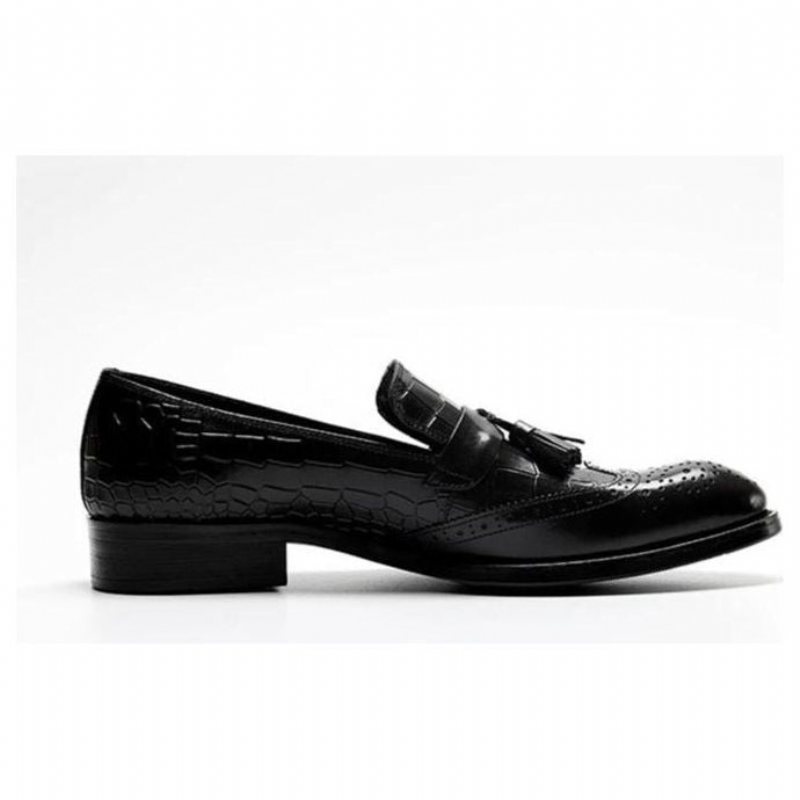 Loafers Herre Vintage Tassel Brogue Dress Sko - Svart