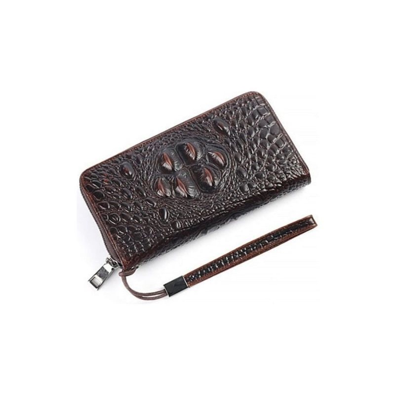 Lommebok Herre Vintage Krokodilleskinn Lang Clutch - Kaffe