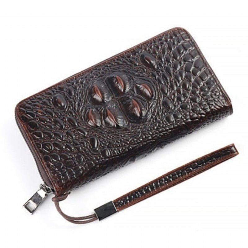 Lommebok Herre Vintage Krokodilleskinn Lang Clutch - Kaffe