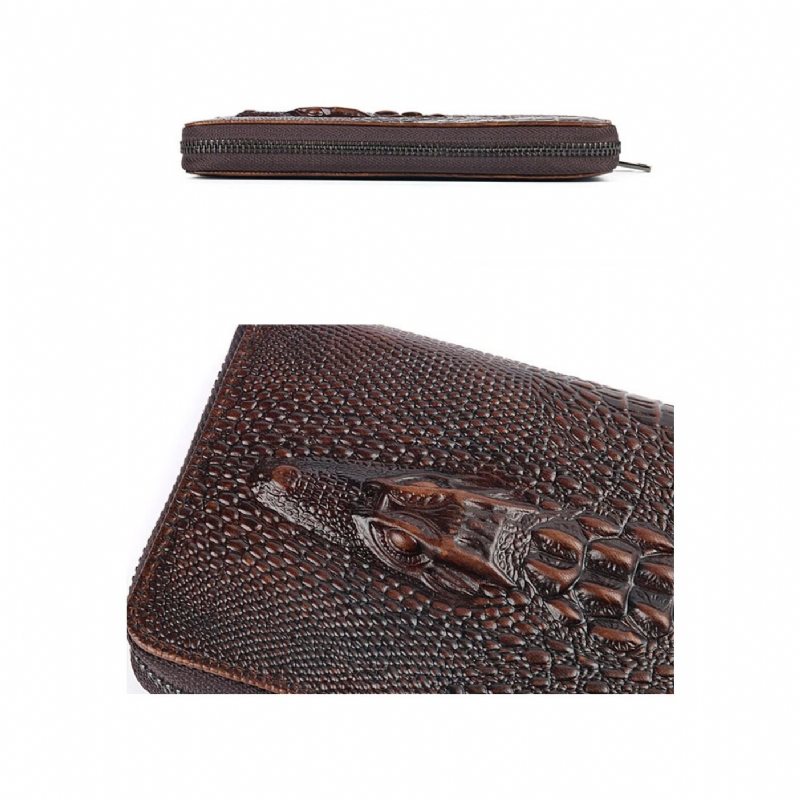 Lommebok Herre Vintage Krokodilleskinn Lang Clutch - Kaffe 2