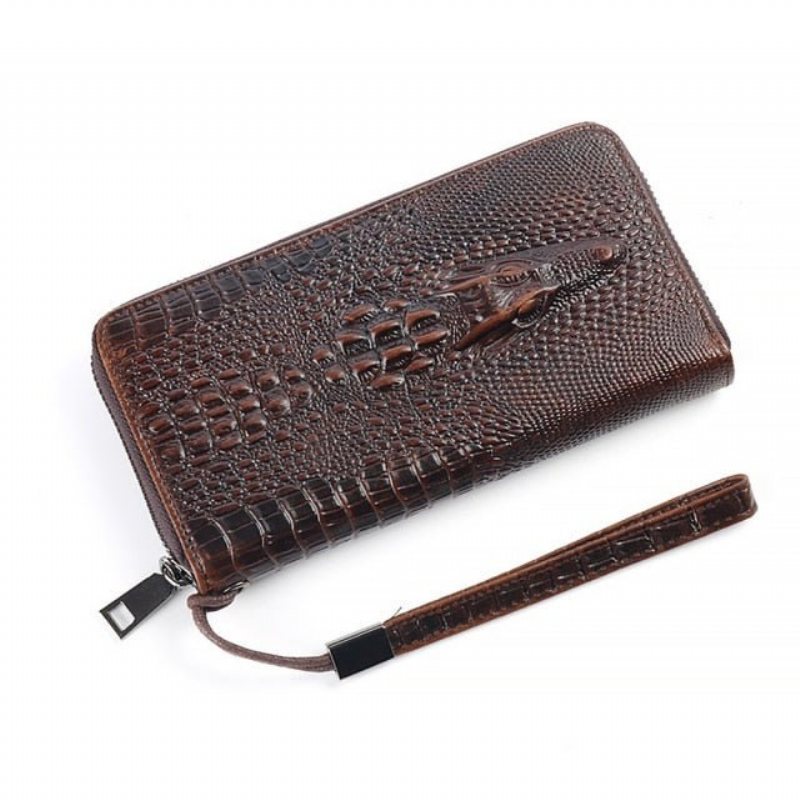 Lommebok Herre Vintage Krokodilleskinn Lang Clutch - Kaffe 2