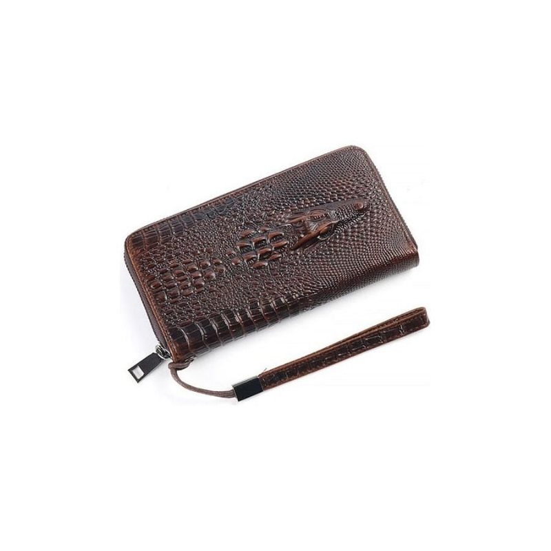 Lommebok Herre Vintage Krokodilleskinn Lang Clutch - Kaffe 2