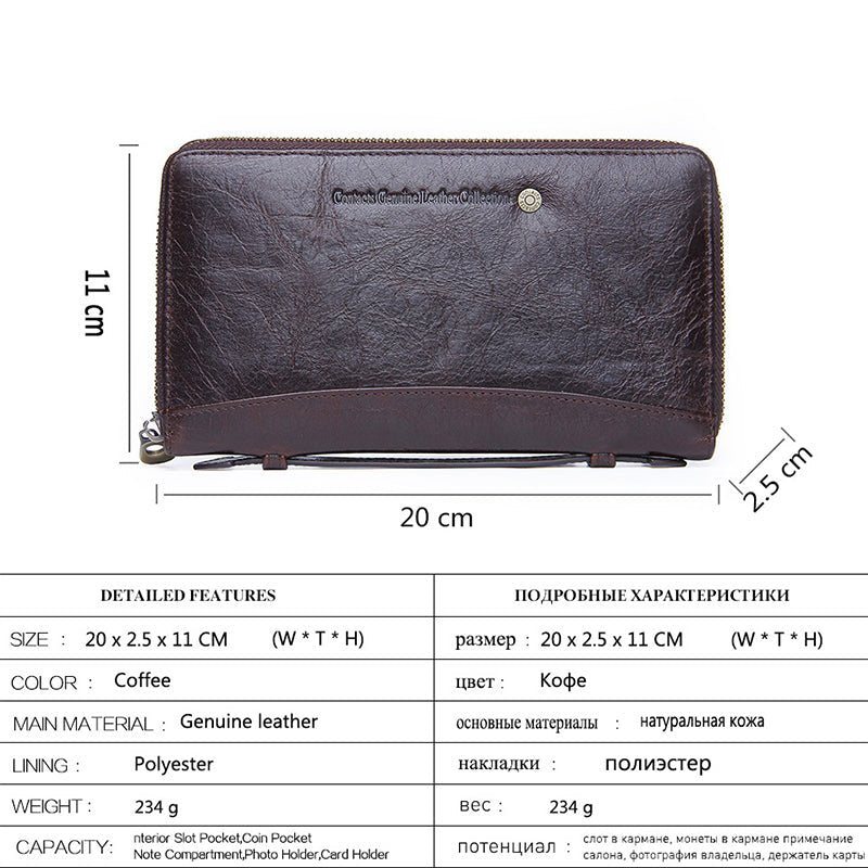 Lommeboker Herre Luksus Vintage Kuskinn Lang Clutch Lommebok - Kaffe