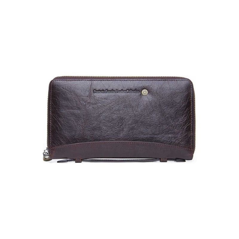 Lommeboker Herre Luksus Vintage Kuskinn Lang Clutch Lommebok - Kaffe