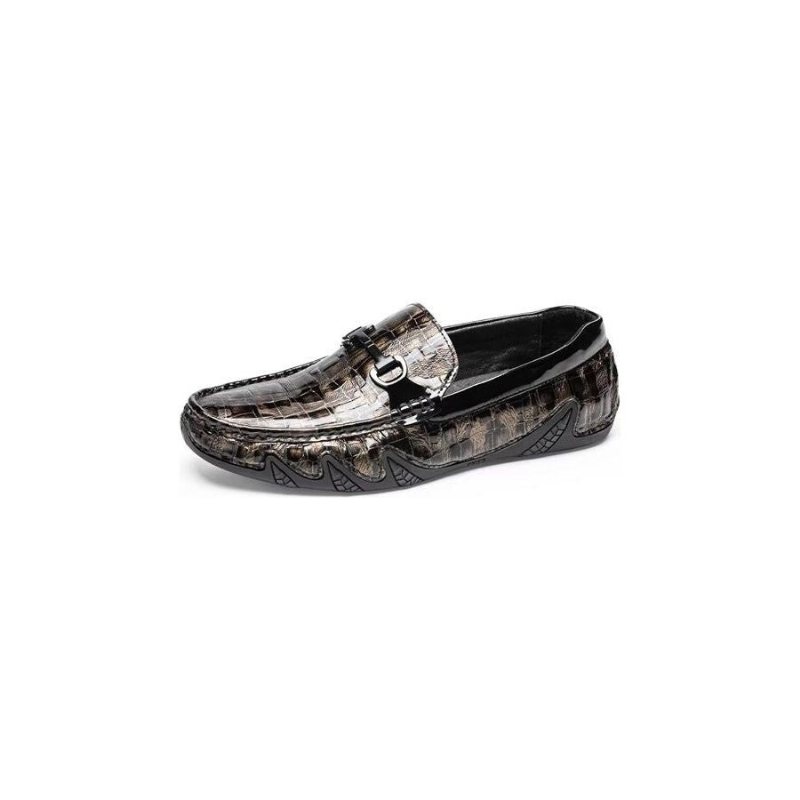 Menns Loafers Eksotiske Crocodile Leather Slip On Metal Toe - Kaffe