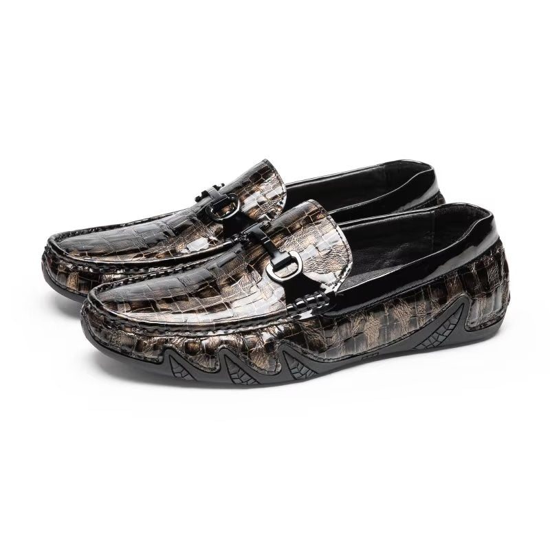 Menns Loafers Eksotiske Crocodile Leather Slip On Metal Toe - Kaffe