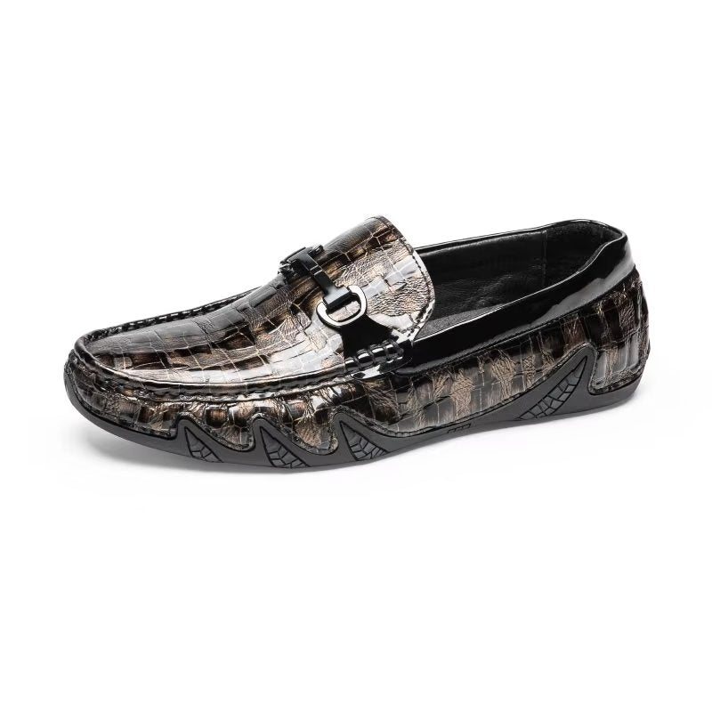 Menns Loafers Eksotiske Crocodile Leather Slip On Metal Toe - Kaffe