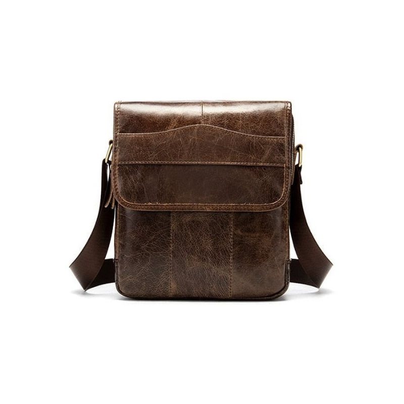 Menns Skuldervesker Skinn Solid Mønster Crossbody Messenger-veske - Kaffe