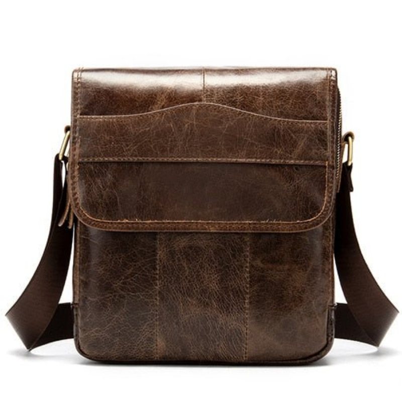 Menns Skuldervesker Skinn Solid Mønster Crossbody Messenger-veske - Kaffe