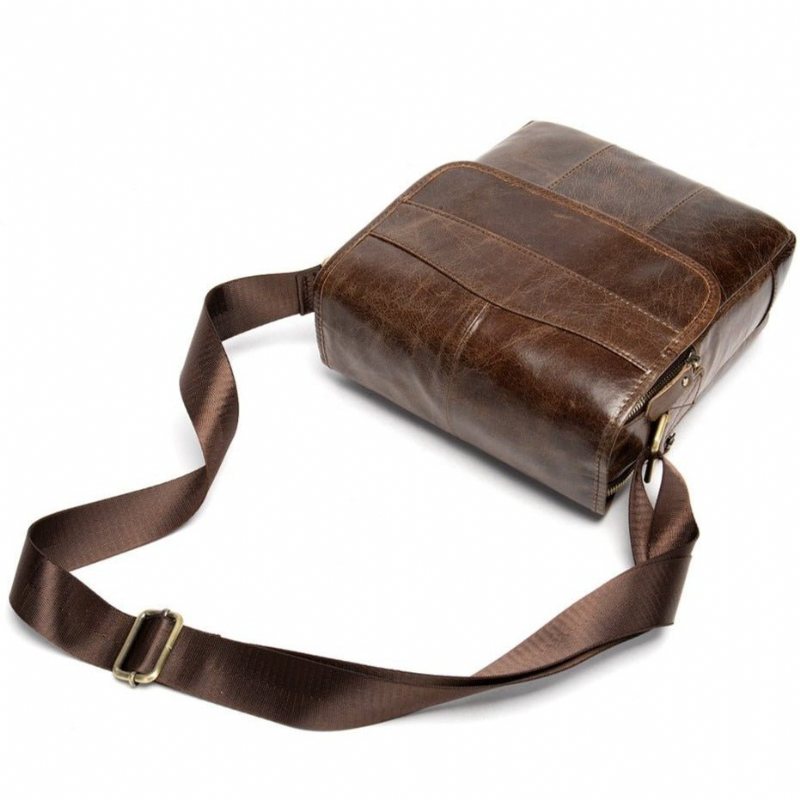 Menns Skuldervesker Skinn Solid Mønster Crossbody Messenger-veske - Kaffe