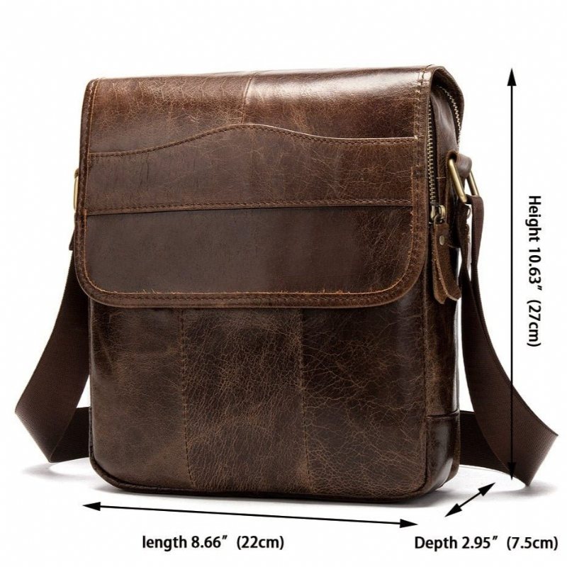 Menns Skuldervesker Skinn Solid Mønster Crossbody Messenger-veske - Kaffe