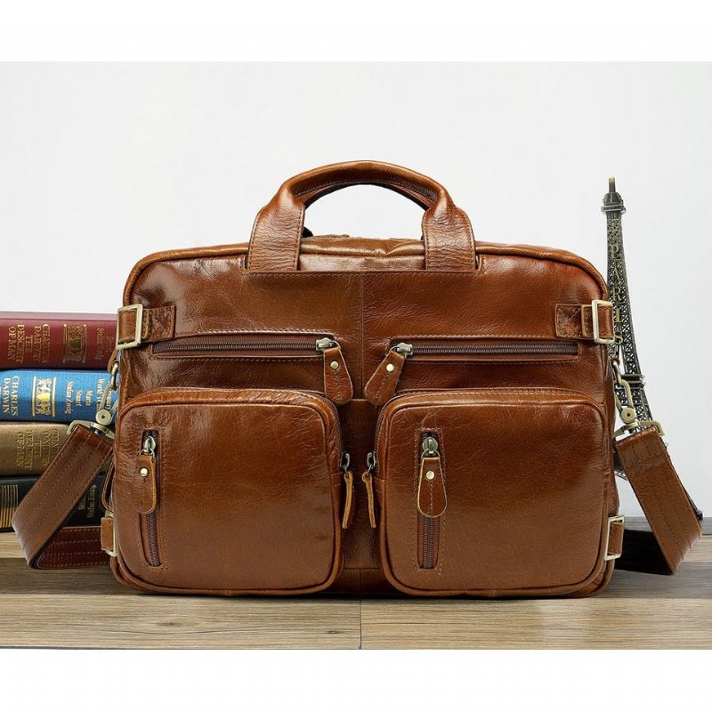 Ryggsekker Herre Luksus Eksotisk Leather Travel Laptop Ryggsekk - Brun