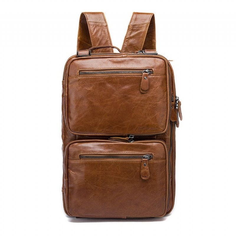 Ryggsekker Herre Luksus Eksotisk Leather Travel Laptop Ryggsekk - Kaffe